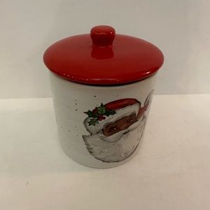 Peppermint and pine Christmas themed Santa clause canister with lid